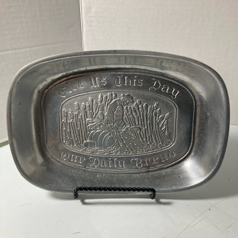 Vintage 1970s metal “Give us the day our daily bread” serving bread tray.